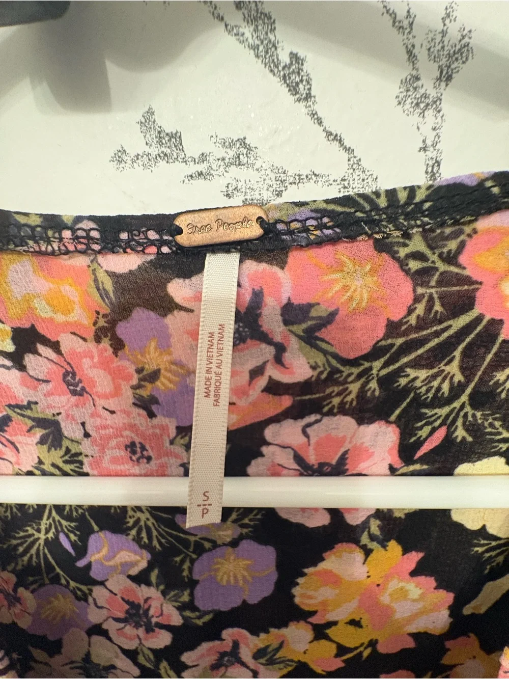 Free People Floral Peplum Top in Black with Pink & Lavender Blooms